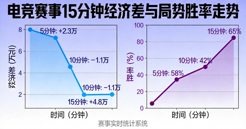 电竞赛事15分钟经济差与局势胜率走势数据图表