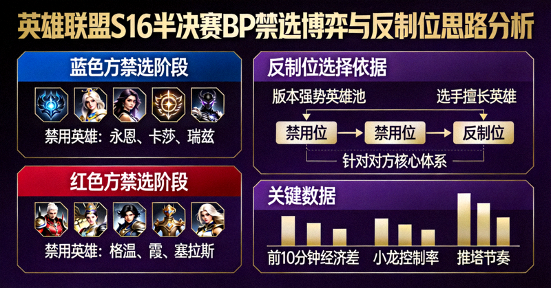 英雄联盟S16半决赛BP禁选博弈与反制位思路分析图